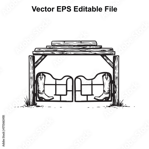 Vector art of saloon entrance with swinging doors and cowboy boots