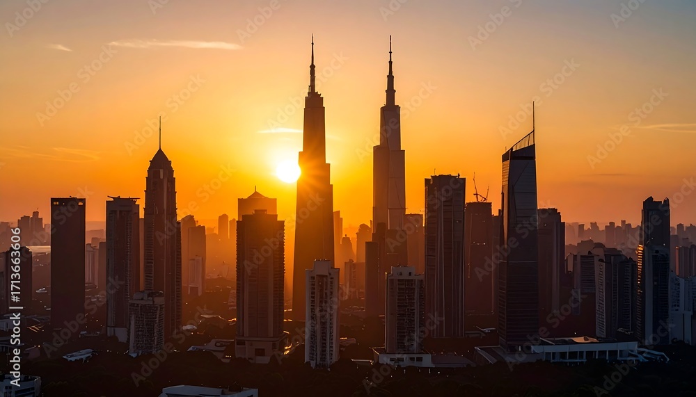 Obraz premium Sunrise over a city skyline