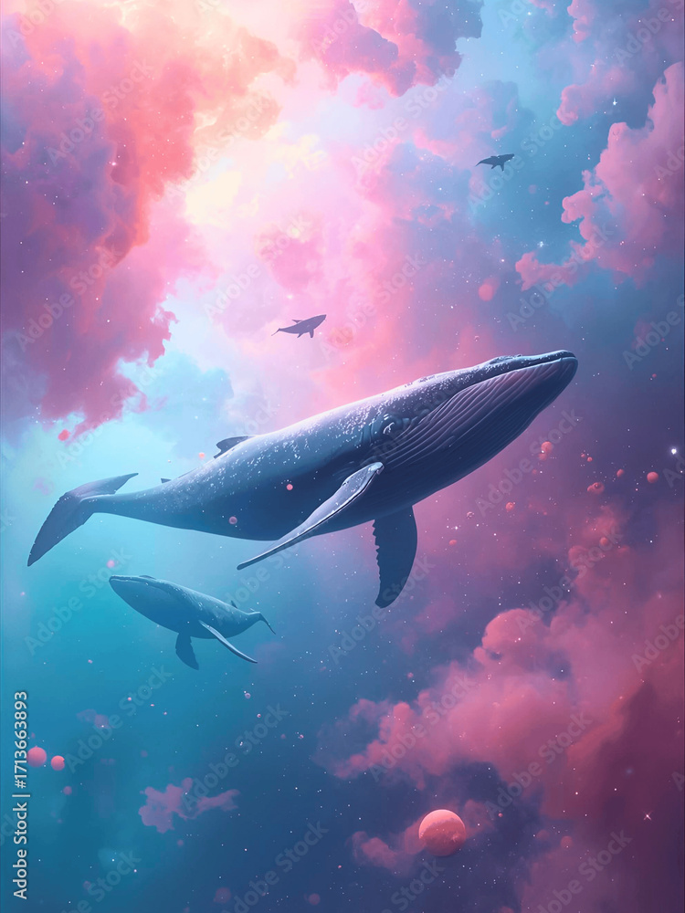 Fototapeta premium Sci-fi Cosmic Whales in Sky