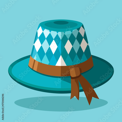 Oktoberfest icon vector Icons of pretzel, beer, Bavarian hat featuring a blue hat with a diamond pattern