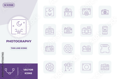 Photography featuring 16 128x128 Vector Icons in Slim Line Design