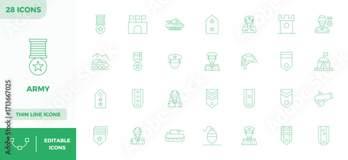 Army Exclusive Vector Set featuring 28 Thin Outline PIXEL Perfect 128x128 Icons