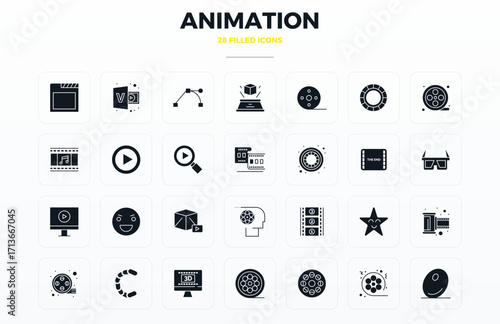 Animation Vector Graphics featuring 28 Filled Glyph PIXEL Perfect 128x128 Designs