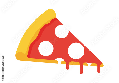 A slice of delicious pizza with a golden crust and pepperoni topping, dripping with melted cheese on vector illustration