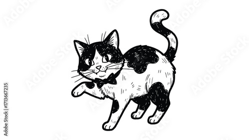 Playful Sketchy Cat: A charming, hand-drawn cat with a delightful, expressive pose that invites viewers to feel warmth and cheerfulness, in monochrome aesthetic.