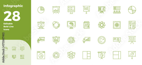 28 Bold Line PIXEL Perfect Vector Icons tailored for Infographic 128x128 interface