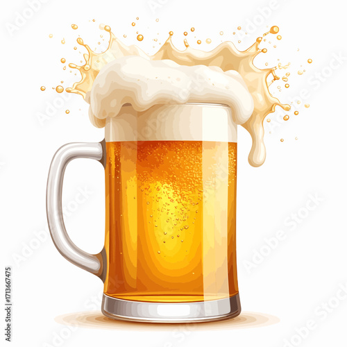 Vibrant golden beer mug with foam splash for celebration. Oktoberfest icon vector Icons of pretzel, beer, Bavarian hat for festive events
