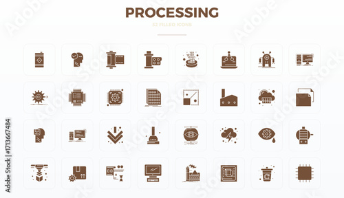 Processing Premium Vector Bundle with 32 128x128 PIXEL Perfect Filled Glyph Icons