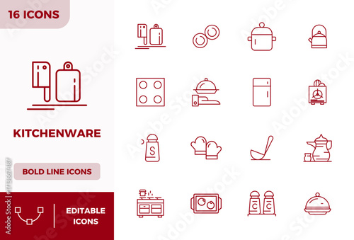 Bold Line PIXEL Perfect Vector Icons from Kitchenware Set with 16 128x128 Icons