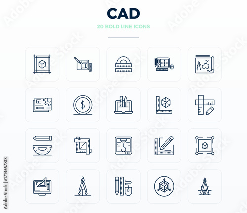20 128x128 PIXEL Perfect Vector Icons for Cad in Bold Outline Theme