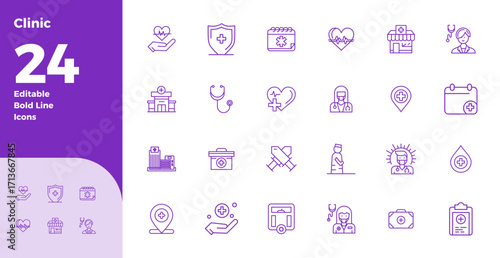 24 Bold Line PIXEL Perfect Vector Icons for Clinic Graphics