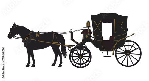 Elegant black horse drawn carriage silhouette a vintage transportation illustration