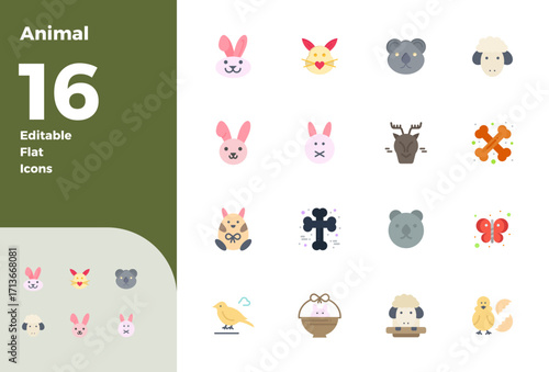 16 Animal PIXEL Perfect Vector Icons in 128x128 Flat Aesthetic