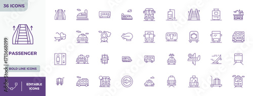 Passenger Digital Vector Pack containing 36 PIXEL Perfect Bold Line 128x128 Icons