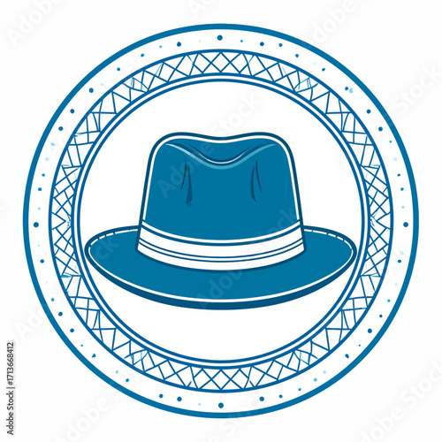 Oktoberfest icon vector Icons of pretzel, beer, Bavarian hat. A stylish illustration featuring a blue fedora in a detailed circular frame
