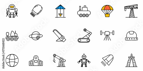 Collection of various ice cream treats and desserts depicted as outline drawings in a vector illustration