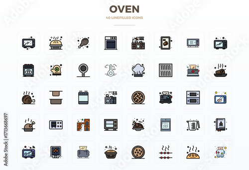 Oven Vector Icon Repository containing 40 Flat Line Filled 128x128 PIXEL Perfect graphics