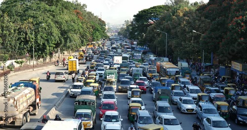  Bengaluru-India-January 5-2025-Bangalore Traffic Jam– Busy Urban Road in India.