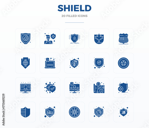 Shield 128x128 Vector Icon Pack with 20 Filled Glyph PIXEL Perfect Elements
