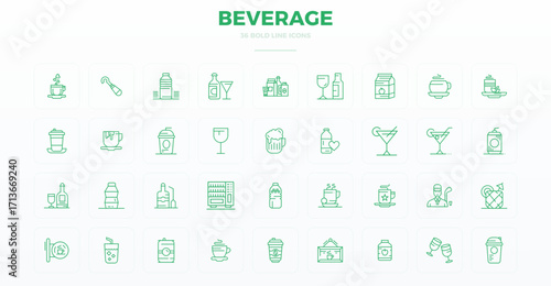 36 Bold Outline Vector Icons designed for Beverage in 128x128 PIXEL Perfect format