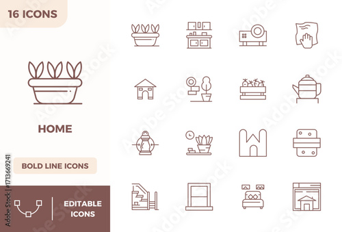 16 Bold Line PIXEL Perfect Vector Icons crafted for Home 128x128 applications