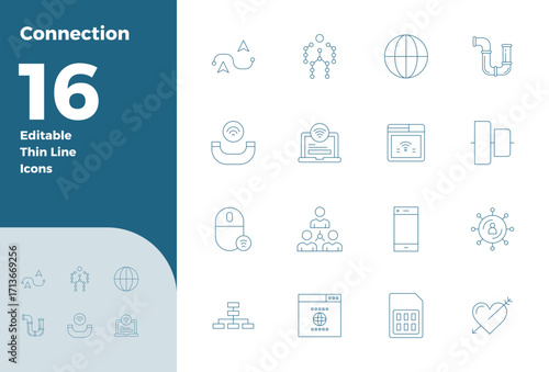 Connection Vector Icon Repository containing 16 Thin Outline 128x128 PIXEL Perfect graphics