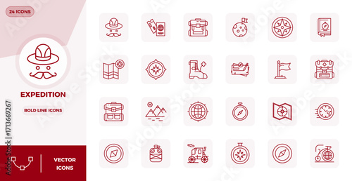 24 Vector Icons inspired by Expedition in PIXEL Perfect 128x128 Strong Line quality