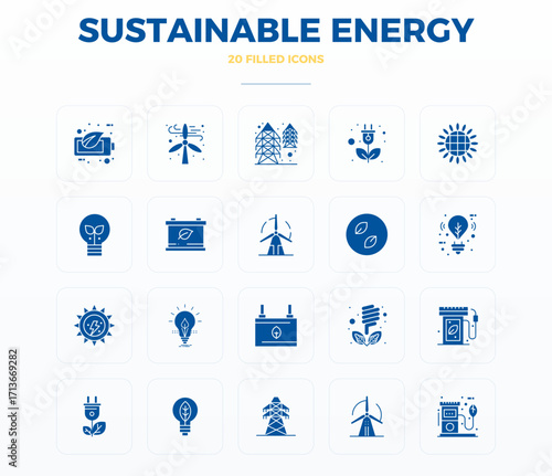 20 Filled Glyph PIXEL Perfect Vectors for Sustainable Energy Theme