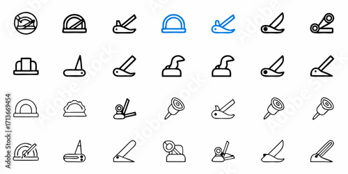 Collection of various mechanical and industrial components and parts in a line art style design