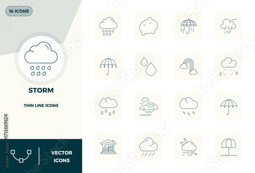 16 128x128 Vector Icons for Storm with PIXEL Perfect Slim Line clarity