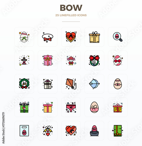 Bow featuring 25 128x128 Vector Icons in Flat Line Filled Design