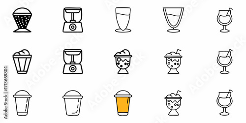 Collection of various food preparation and serving icons displayed in a neat and organized manner