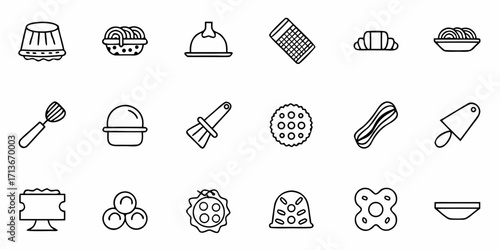 Collection of various line art icons including cooking fire safety and household related symbols shown