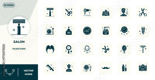 24 128x128 PIXEL Perfect Vector Icons for Salon in Glyph Filled Theme