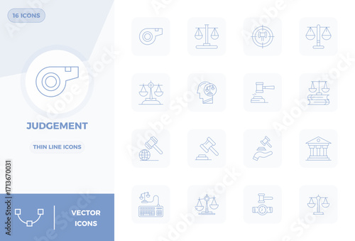 16 Slim Line Vector Icons from Judgement in 128x128 PIXEL Perfect Quality