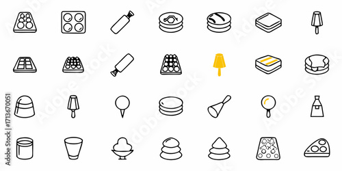 Illustration of various masonry and construction tools including trowels hammers and brick wall icons