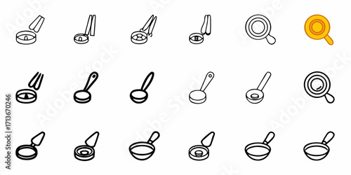 Illustration of various food storage containers and food items in a simple black outline style design