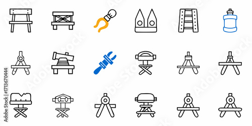 Illustration of various kitchen tools including whisks juicers and grinders in a line art style design