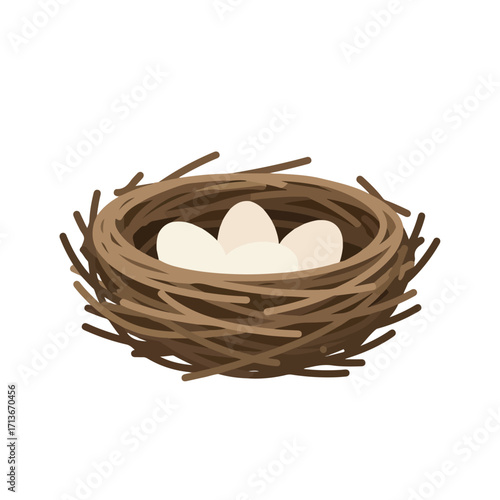 Birds nest with white eggs suitable for springthemed designs, nature blogs, or easter graphics. Perfect for illustrating new beginnings.