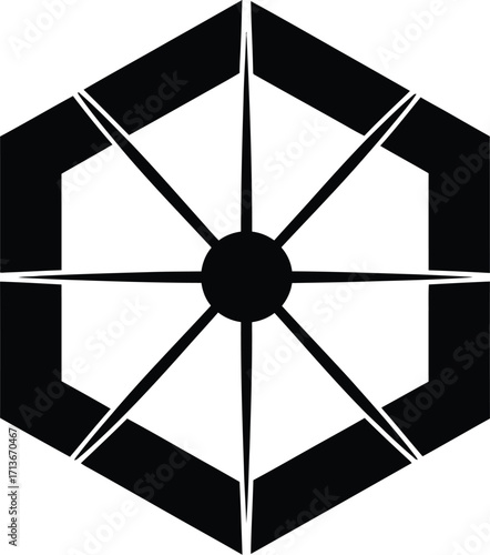 Geometric star emblem, radiating energy, a symbol of unity and direction