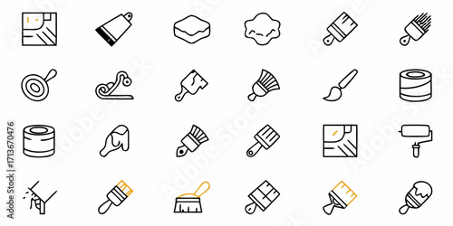 Collection of outline style icons featuring mortars pestles herbs and other natural remedy elements