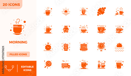 20 Glyph Filled PIXEL Perfect Vector Icons tailored for Morning 128x128 interface