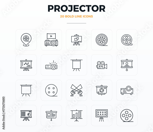 Projector Visual Pack containing 20 Bold Outline PIXEL Perfect Vector Icons