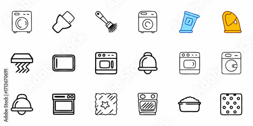 Collection of science and geography icons featuring globes microscopes telescopes and compasses in line art