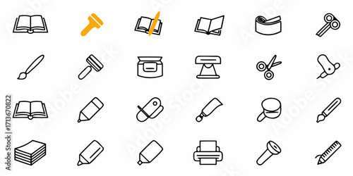 A collection of various kitchen and household utensils displayed in a structured arrangement style