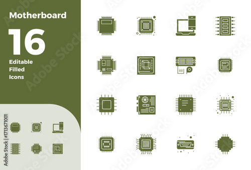 Motherboard Complete Vector Package with 16 128x128 Filled PIXEL Perfect Icons