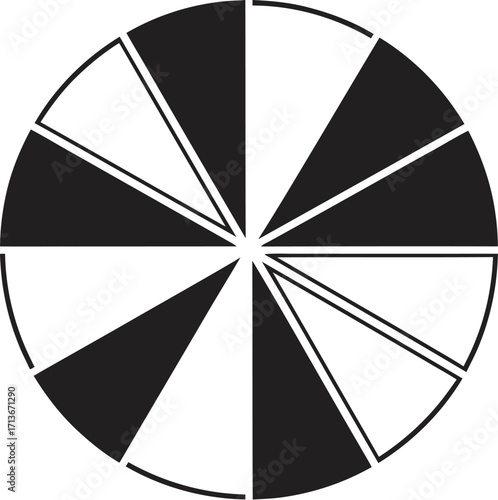 Sliced monochrome circle, segments of a pie chart, business data concept
