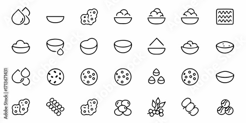 Collection of science and medical icons featuring microscopes cells and laboratory equipment in outline style