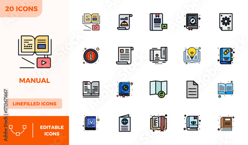 Manual Complete Vector Package with 20 128x128 Lineal Color Filled PIXEL Perfect Icons