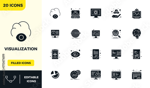 Glyph Filled PIXEL Perfect Vector Icons from Visualization Set with 20 128x128 Icons